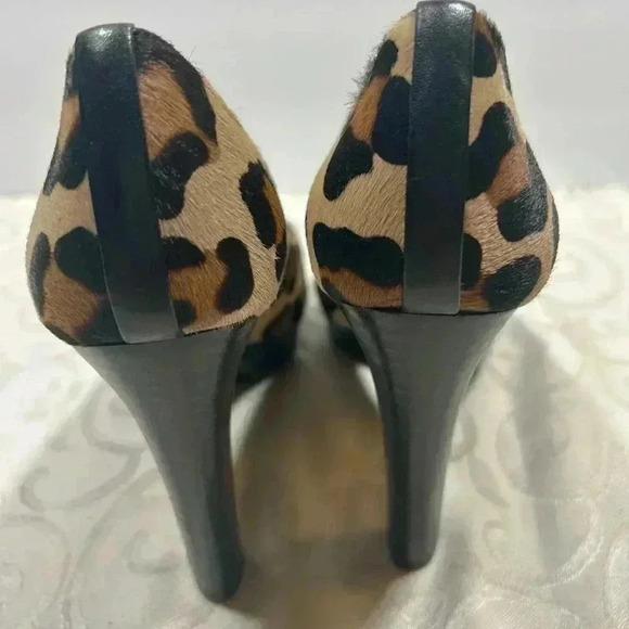 NWT!Stuart Weitzman Leopard Pony hair Criss Cross Peep Toe Platform Heels Size 8 - Picture 6 of 11